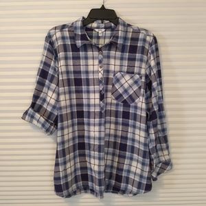 Women's Sonoma Good For Life Blue Plaid Flannel Loose Shirt Petite-XL